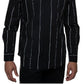 Sean John Men's Striped Logo Shirt Black Size Large