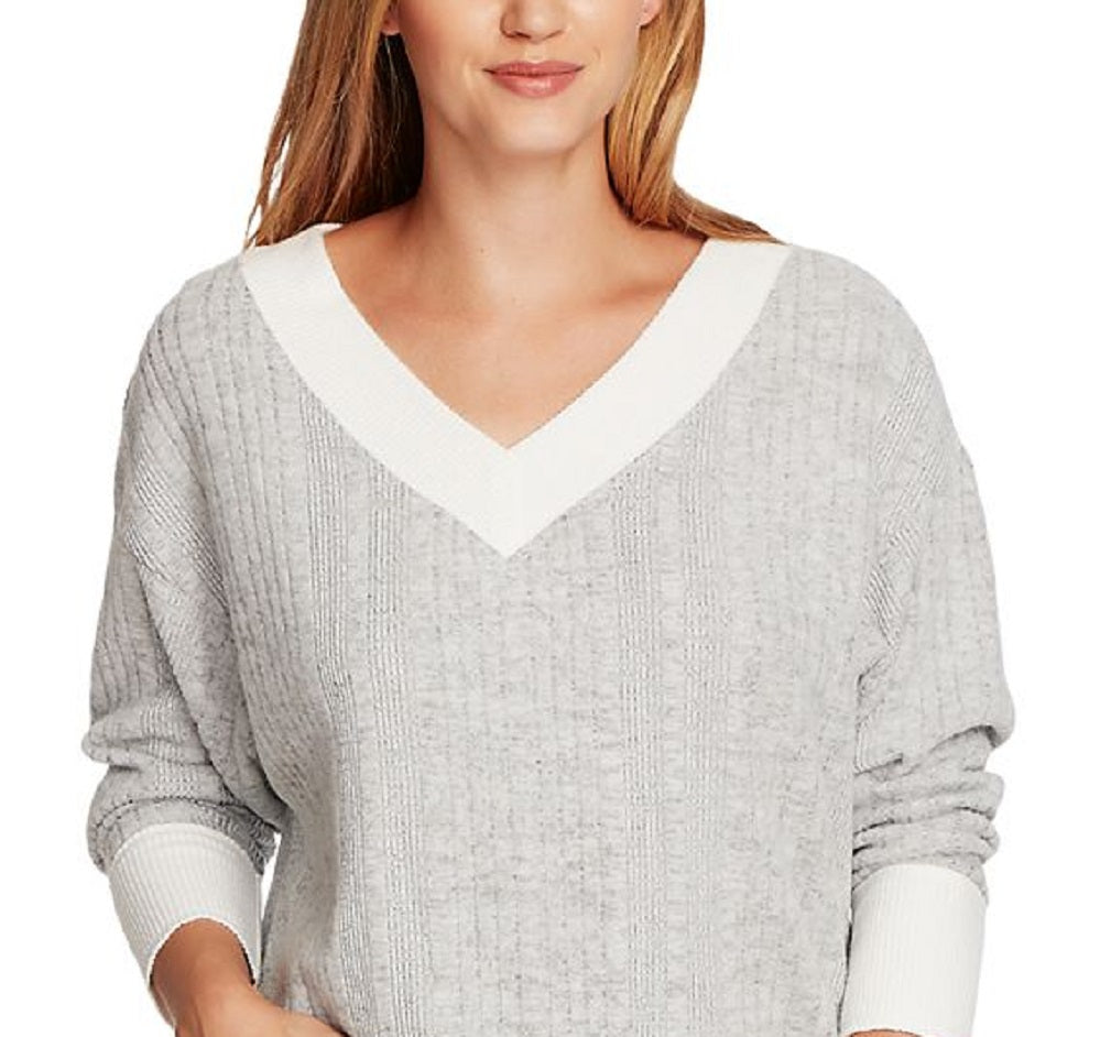 Vince Camuto Women's Ribbed V Neck Sweater White Size X-Large