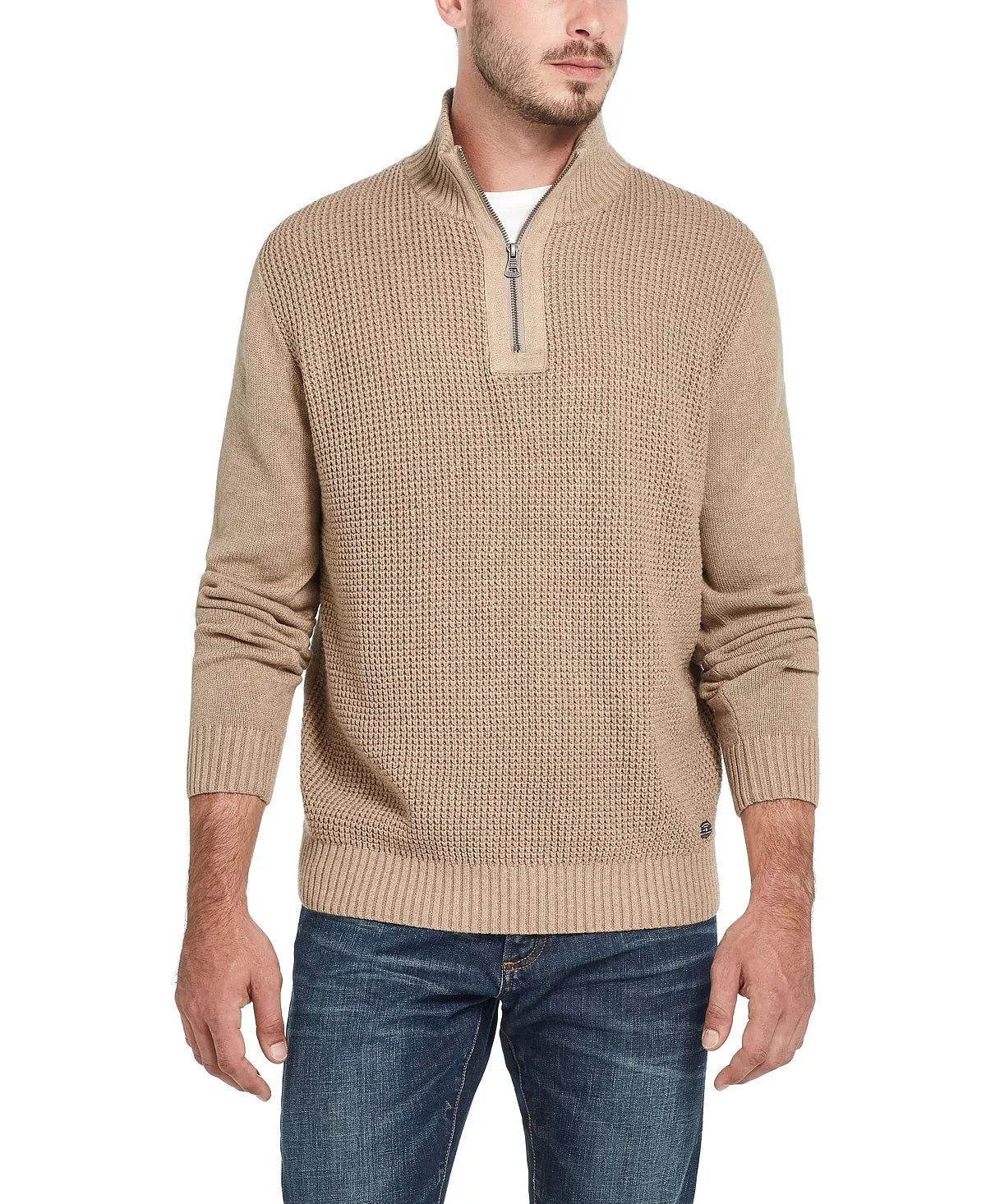 Weatherproof Vintage Men's Waffle Texture Quarter Zip Sweater Brown Size Medium