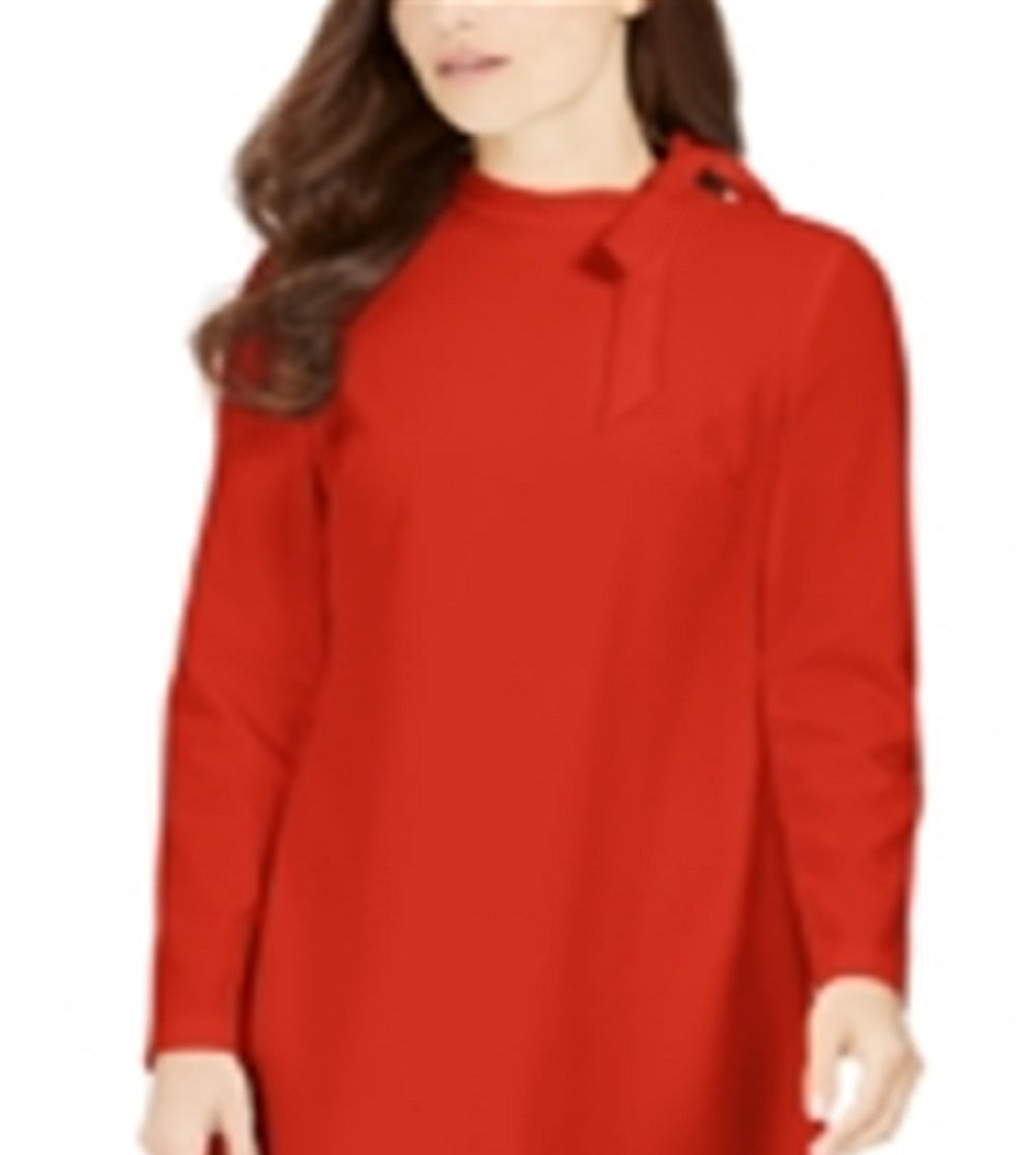Calvin Klein Women's  Mandarin Collar Above the Knee Shift Dress Red Size 14