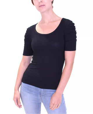 Crave Fame Junior's Puff Sleeve Ribbed Knit Top Black Size XS