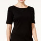 Karen Scott Women's Cotton Elbow Sleeve Dress Black Size Petite Medium