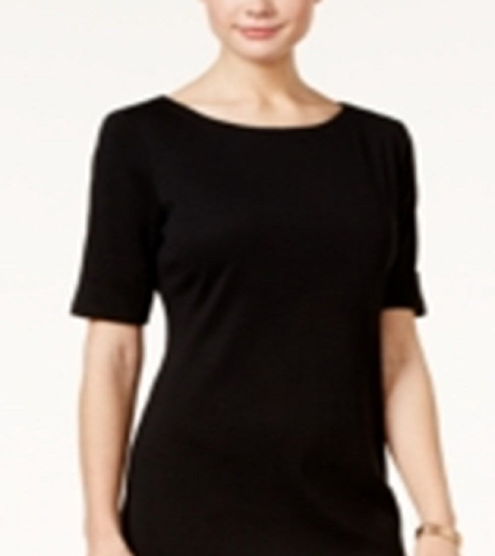 Karen Scott Women's Cotton Elbow Sleeve Dress Black Size Petite Medium