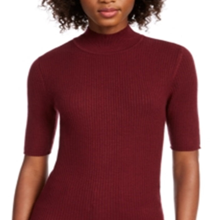 Maison Jules Women's Ribbed Mock Neck Top Red Size L