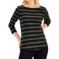 Charter Club Women's Cotton Striped Boat Neck Top Black Size Petite XL