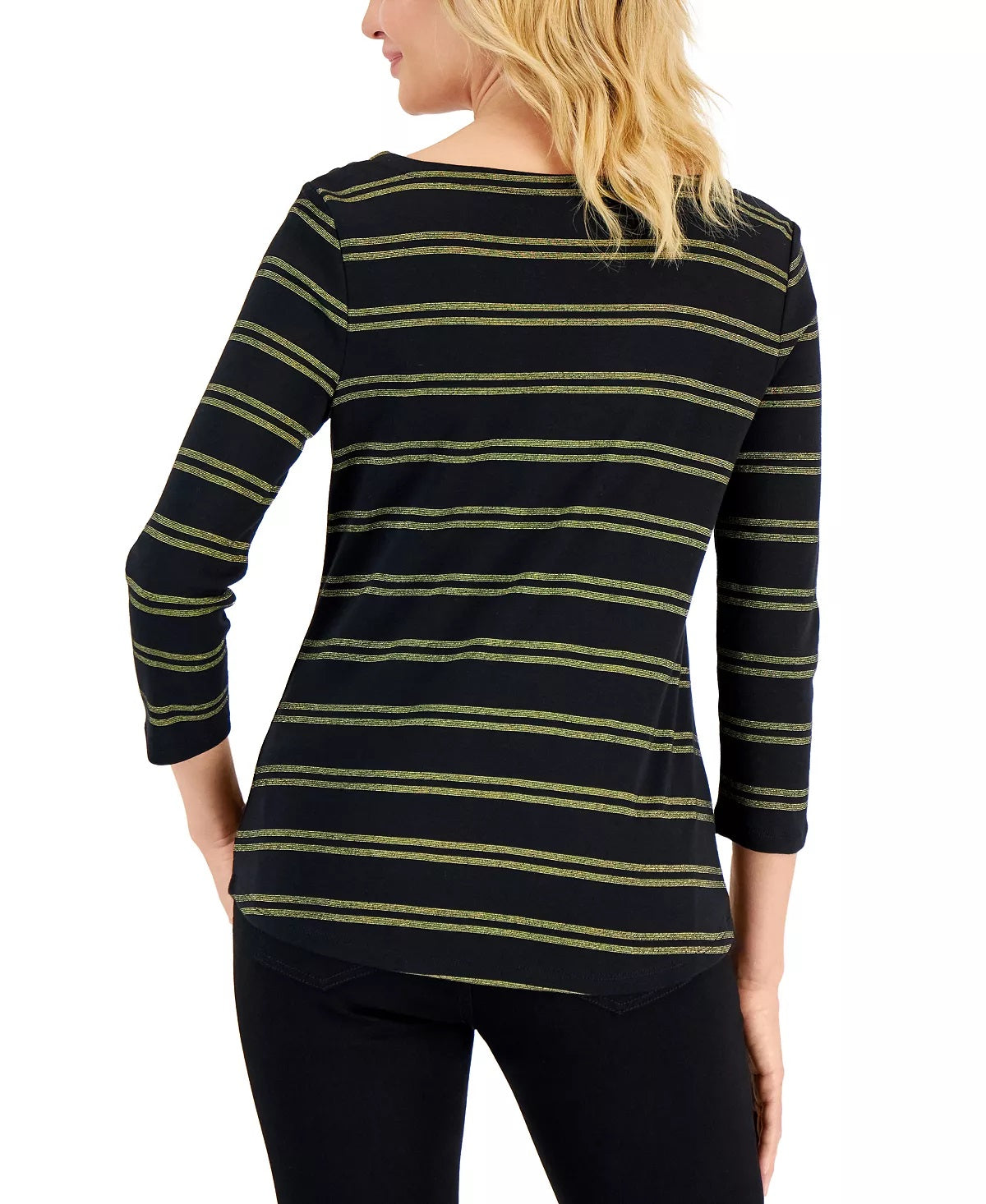 Charter Club Women's Cotton Striped Boat Neck Top Black Size Petite XL