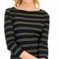 Charter Club Women's Cotton Striped Boat Neck Top Black Size Petite XL