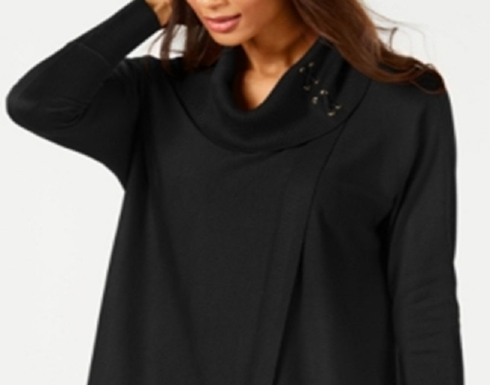 JM Collection Women's Faux Wrap Cowl Neck Sweater Black Size Medium