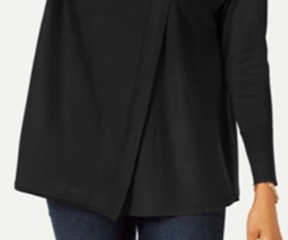 JM Collection Women's Faux Wrap Cowl Neck Sweater Black Size Medium