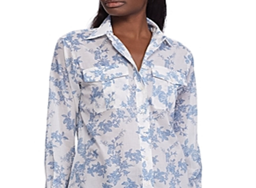 Ralph Lauren Women's Courtenay Button Down Top Blue Size Large