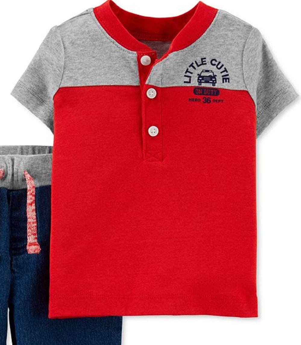 Carter's Infant Boy's Henley Tee & Jogger Set Red Size Newborn