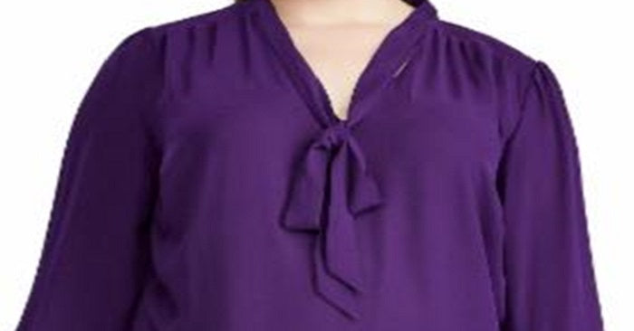 Ralph Lauren Women's Plus Tie Neck Georgette Top Purple Size 2XL