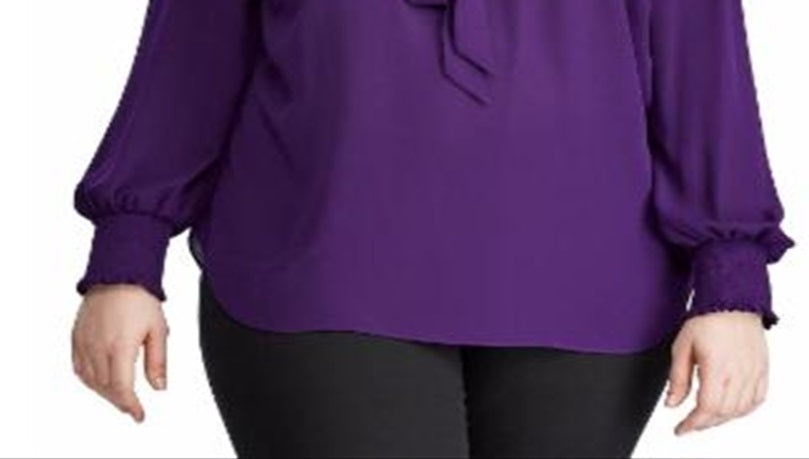 Ralph Lauren Women's Plus Tie Neck Georgette Top Purple Size 2XL