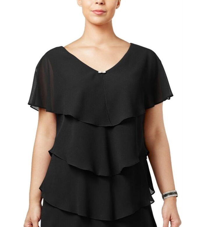 SL Fashions Women's Tiered Shift Shirt Dress Black Size 14W