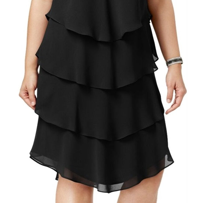 SL Fashions Women's Tiered Shift Shirt Dress Black Size 14W