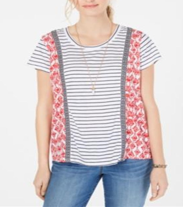 Style & Co Women's Printed Short Sleeve Top Red Size X-Large