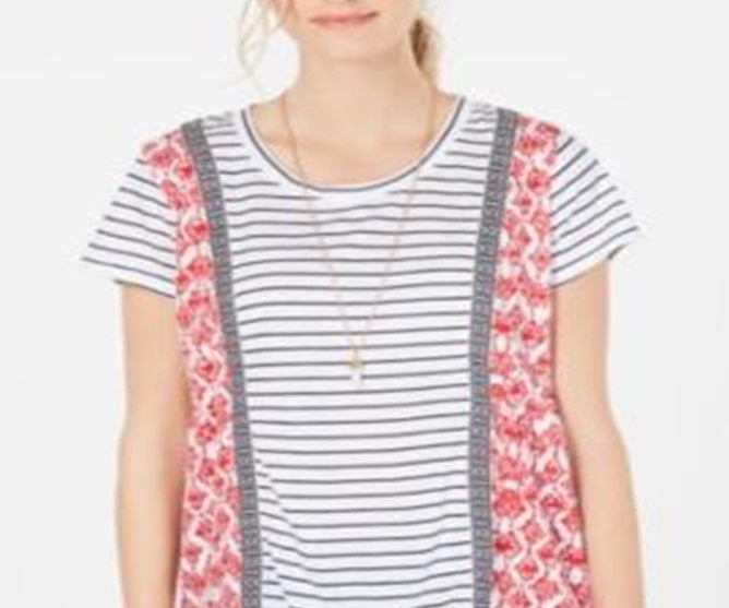 Style & Co Women's Printed Short Sleeve Top Red Size X-Large