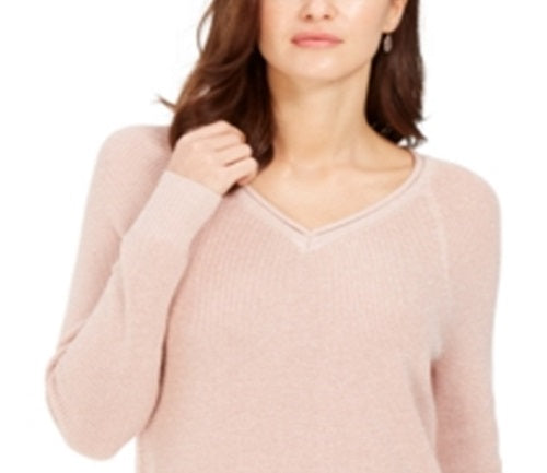 Charter Club Women's Lurex V Neck Sweater Pink Size X-Small