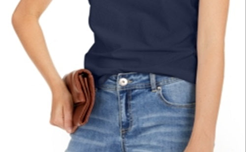 INC International Concepts Women's Slim Fit Cotton Crewneck Top Blue Size X-Large