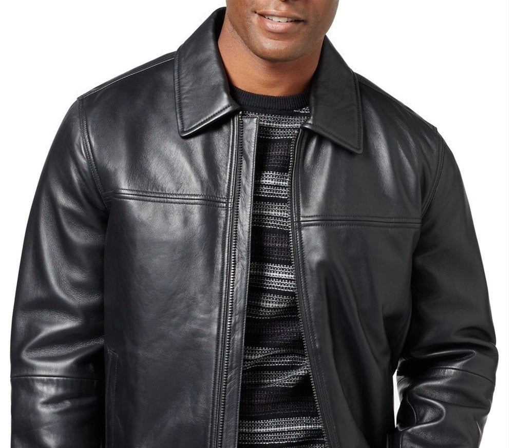 Perry Ellis Men's Lambskin Leather Jacket Black Size Small