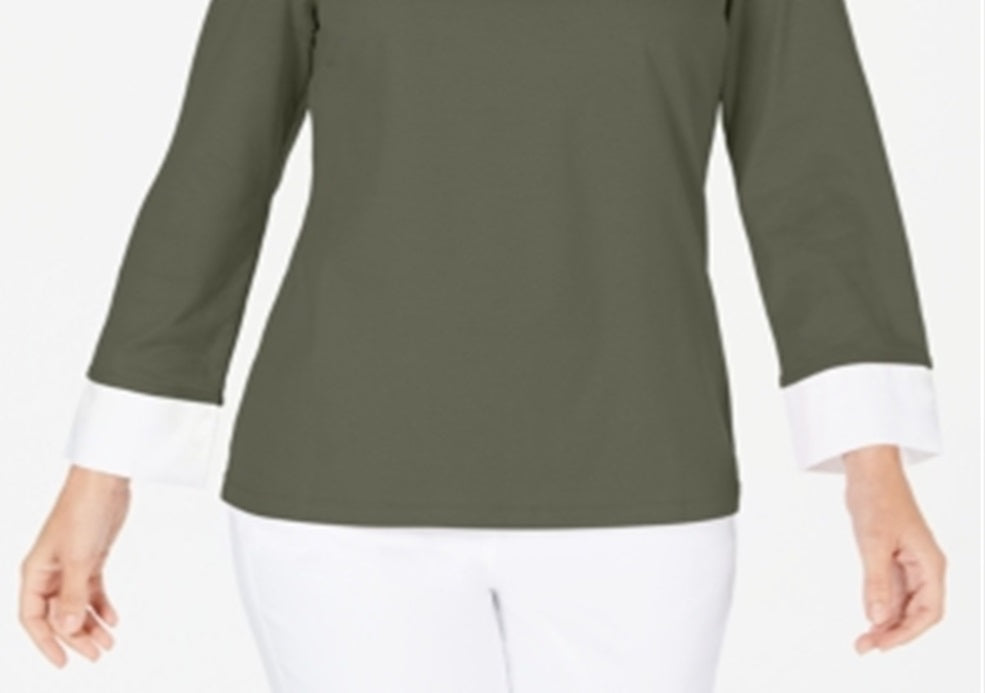 Karen Scott Women's Cotton Layered Look Top Green Size M