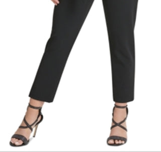 DKNY Women's Belted Zippered Pocketed Pants Black Size 16