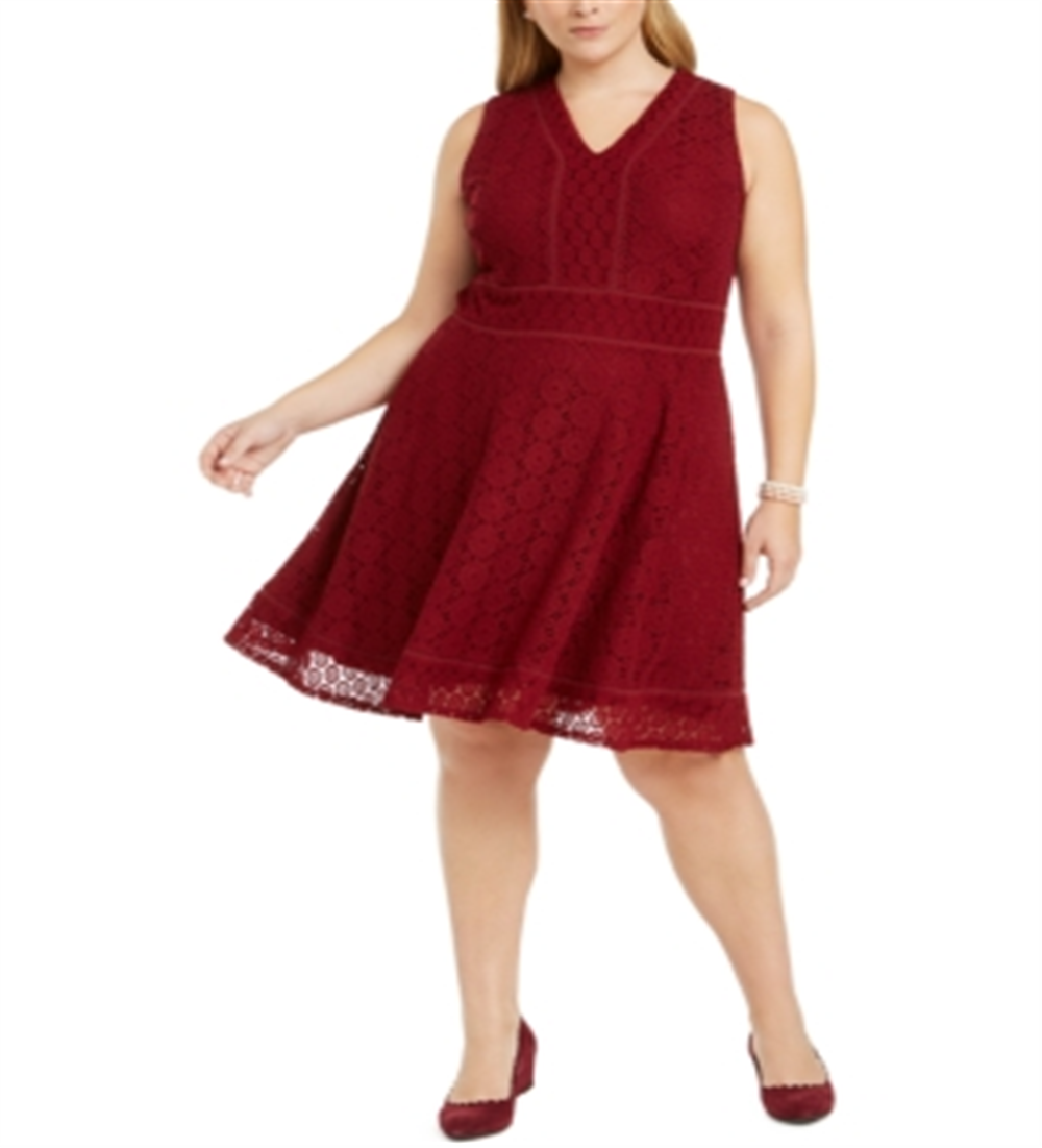 Charter Club Women's Plus Size Lace Fit Flare Dress Red Size 3X