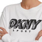 DKNY Women's Sport Printed Logo Fleece Sweatshirt White Size Medium