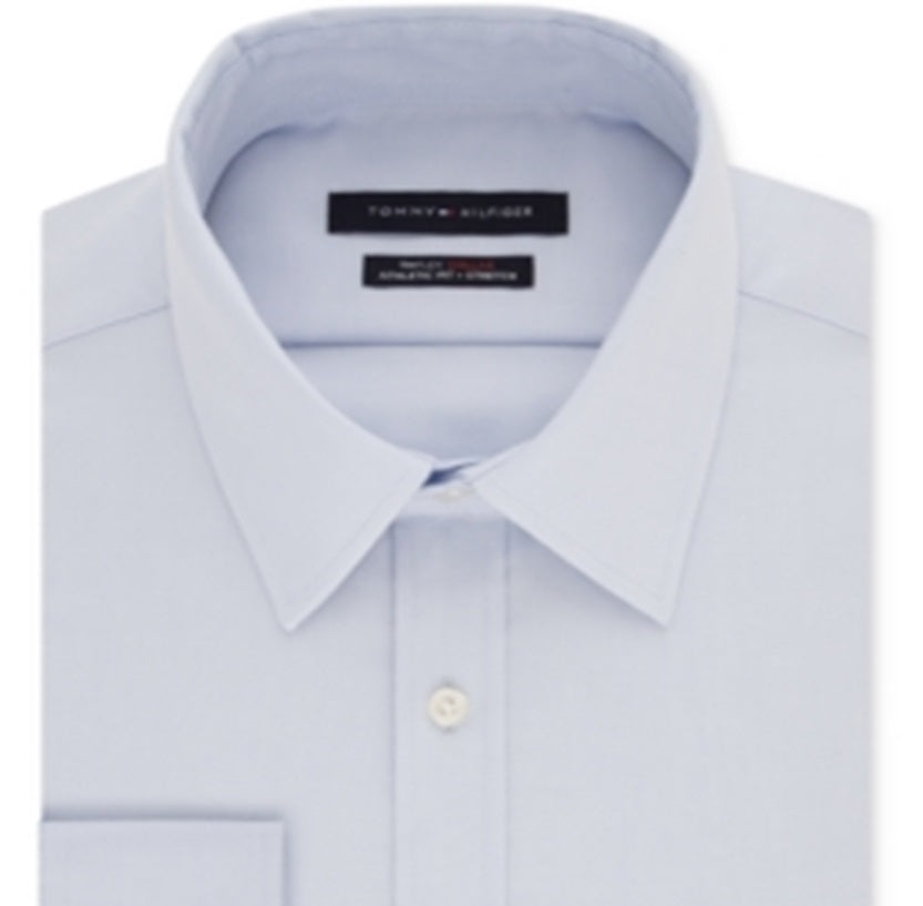 Tommy Hilfiger Men's Athletic Fit Performance Stretch Th Flex Collar Dress Shirt Blue Size 32X33