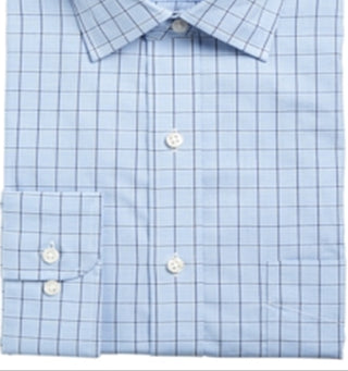 Club Room Men's Windowpane Plaid Point Collar Classic Fit Performance Stretch Dress Shirt Blue 34X35