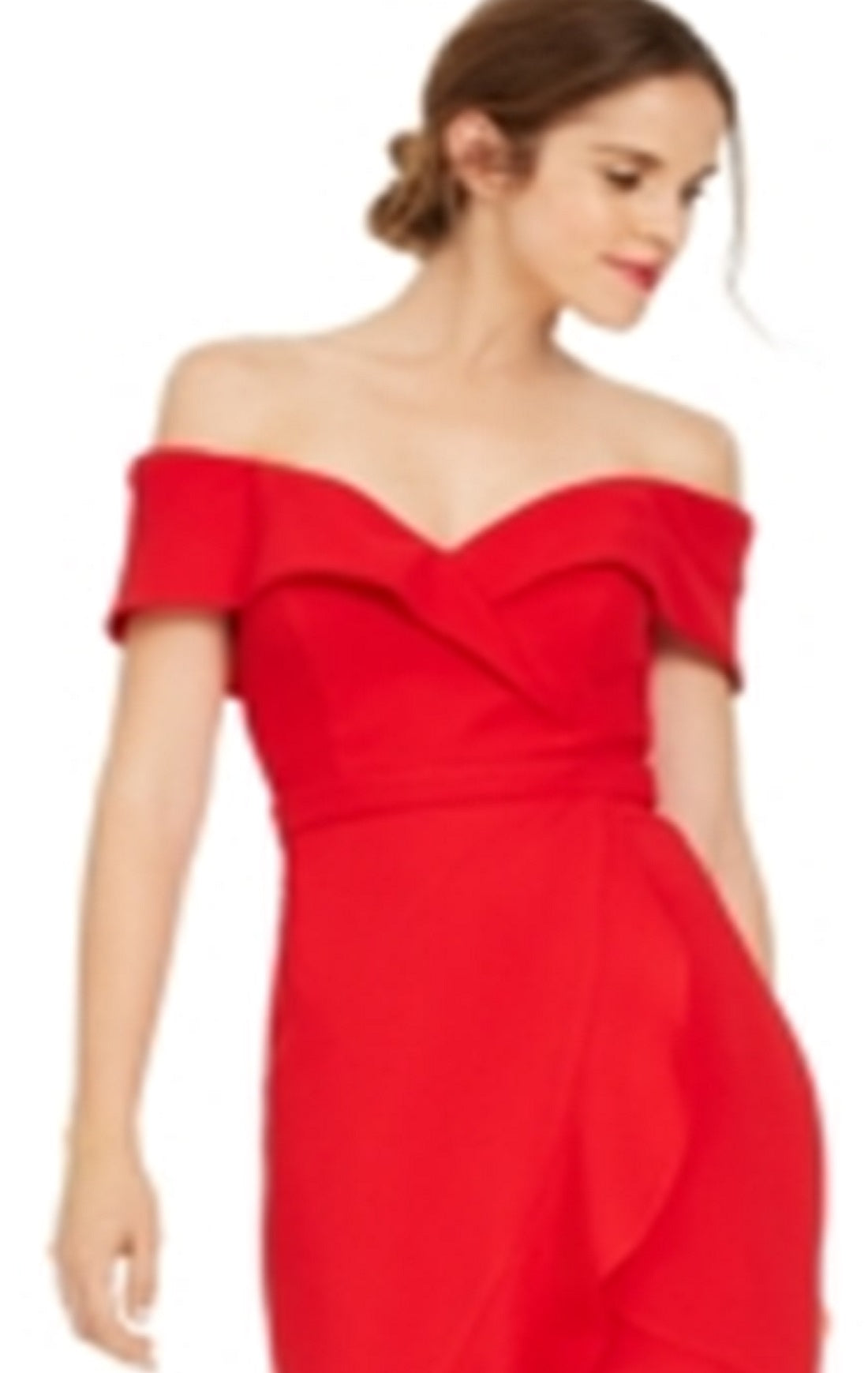 Xscape Women's Short Sleeve Off Shoulder Knee Length Hi Lo Evening Dress Red Size 6