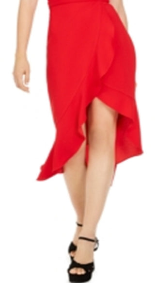 Xscape Women's Short Sleeve Off Shoulder Knee Length Hi Lo Evening Dress Red Size 6