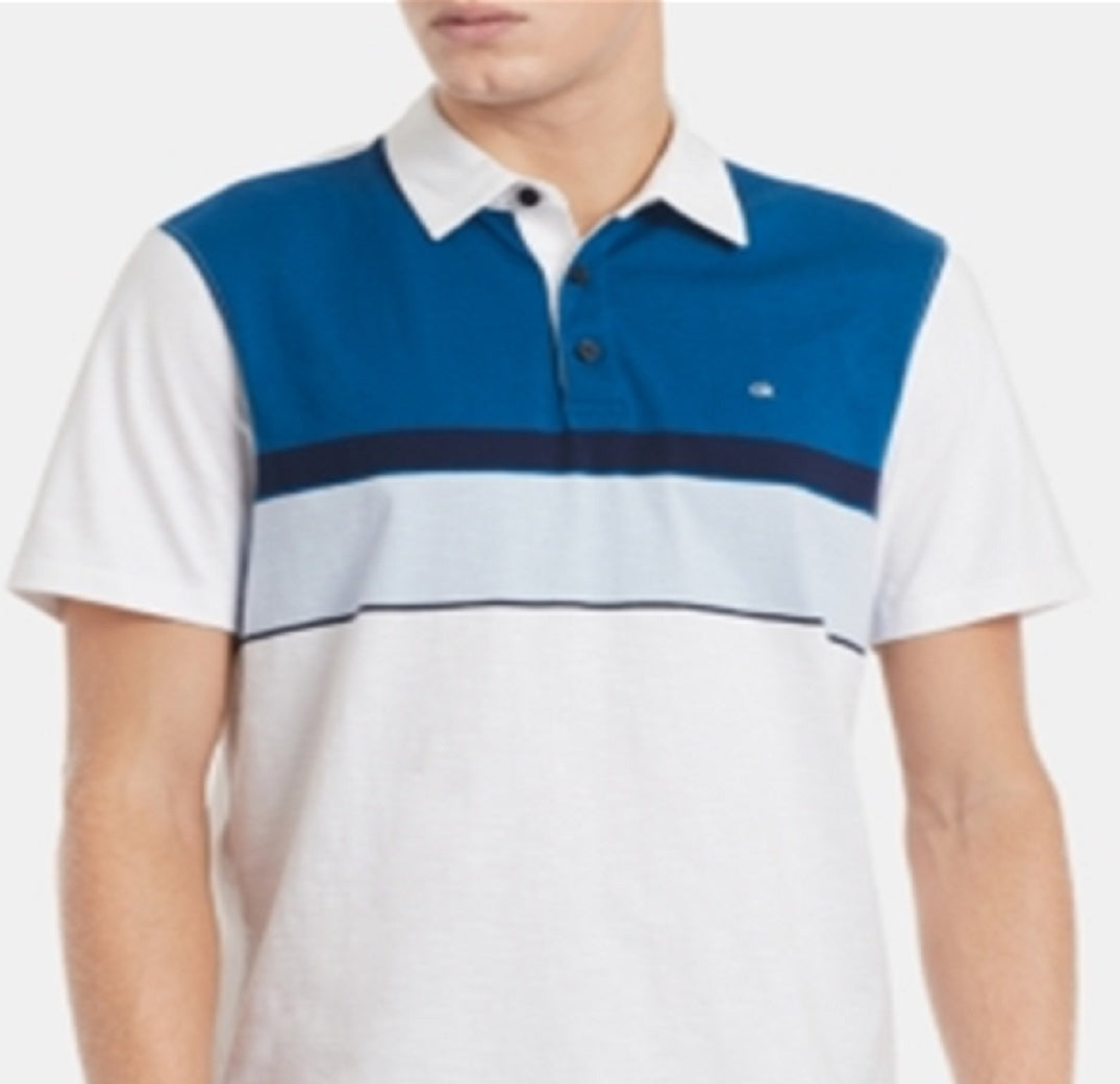 Calvin Klein Men's Colorblocked Engineered Stripe Polo Shirt White Size X-Large