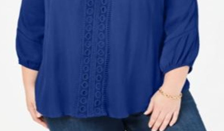 John Paul Richard Women's Richard Plus Crochet Trim Top Blue Size 1X