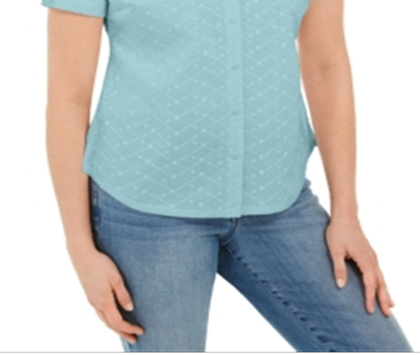 Karen Scott Women's Cotton Embroidered Shirt Blue Size X-Large