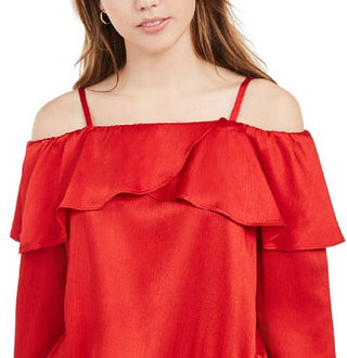 BCX Junior's Ruffled Tie Hem Top Red Size Small