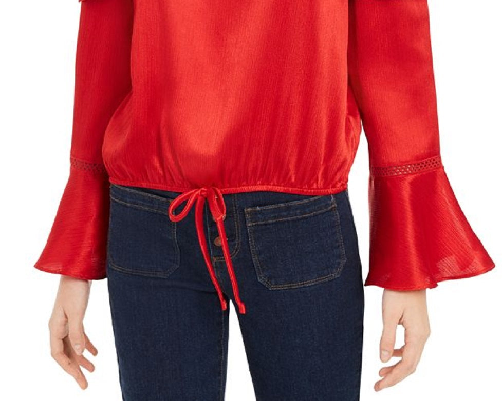 BCX Junior's Ruffled Tie Hem Top Red Size Small
