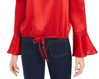 BCX Junior's Ruffled Tie Hem Top Red Size Small