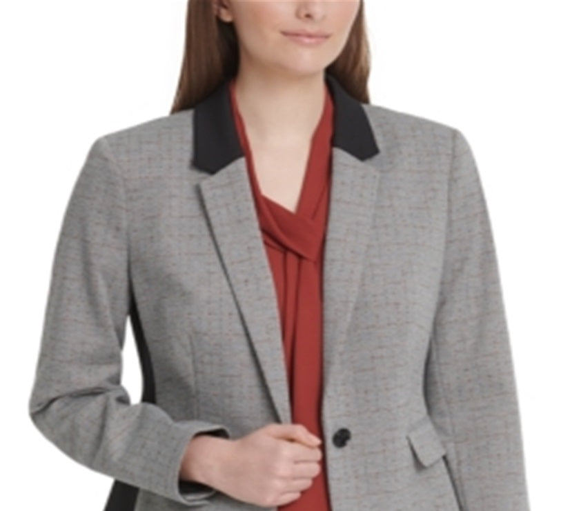 DKNY Women's Contrast Trim Single Button Blazer Gray Size 10P