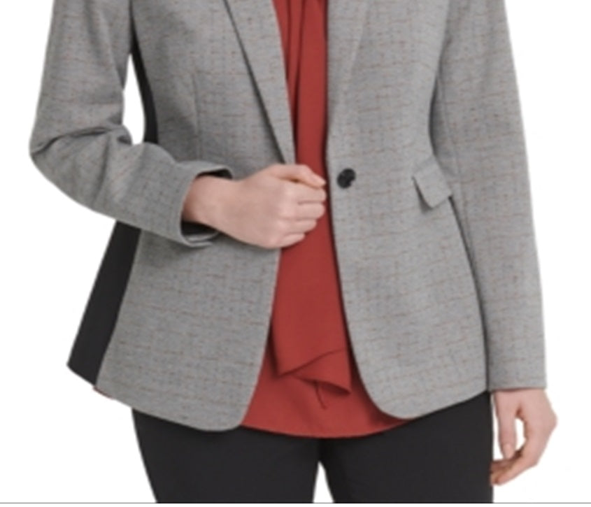 DKNY Women's Contrast Trim Single Button Blazer Gray Size 10P