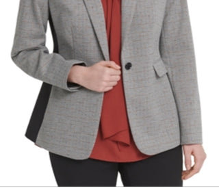 DKNY Women's Contrast Trim Single Button Blazer Gray Size 10P