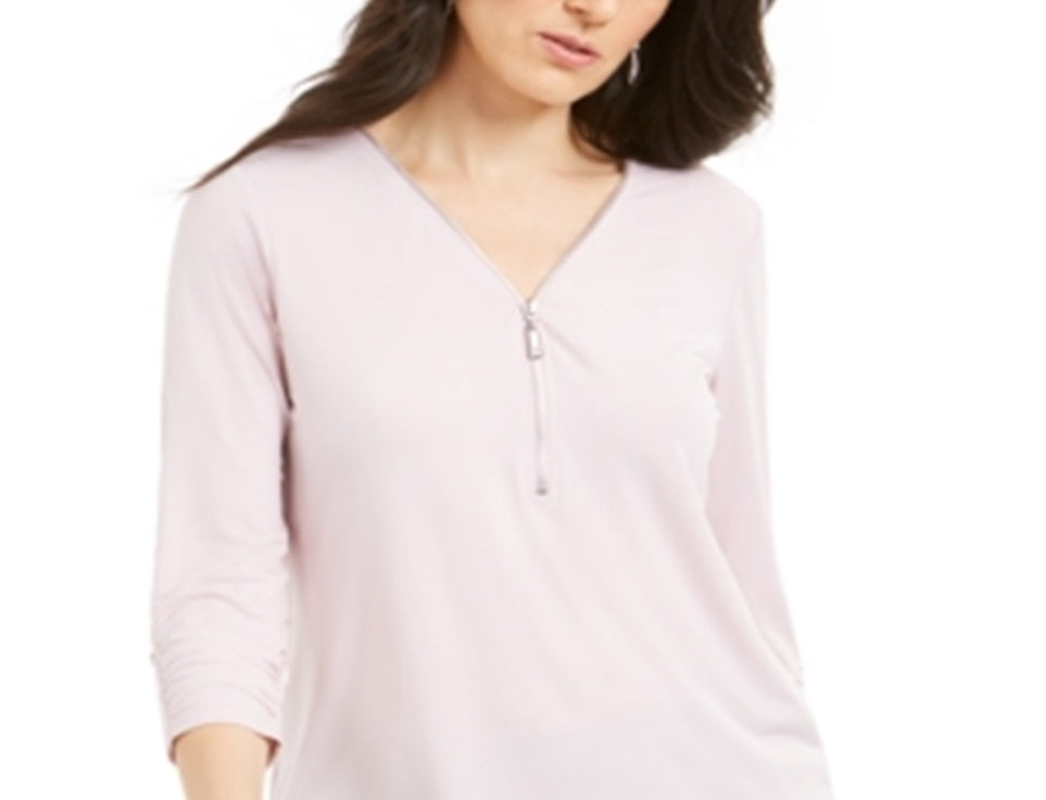 JM Collection Women's Zipper Trim 3/4 Sleeve Top Pink Size XX-Large