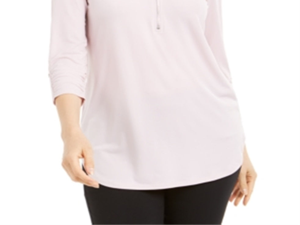 JM Collection Women's Zipper Trim 3/4 Sleeve Top Pink Size XX-Large
