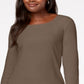 Karen Scott Women's Cotton Scoop Neck Top Brown Size Petite Small