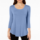 Jm Collection Scoop-Neck Top in Regular and Petite Blue Size XS
