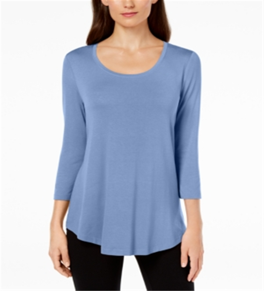 Jm Collection Scoop-Neck Top in Regular and Petite Blue Size XS