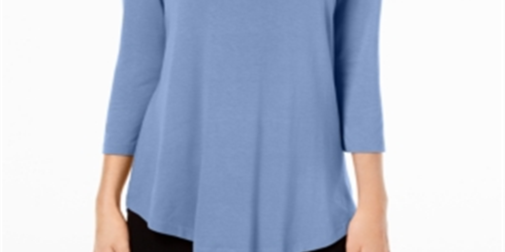 Jm Collection Scoop-Neck Top in Regular and Petite Blue Size XS