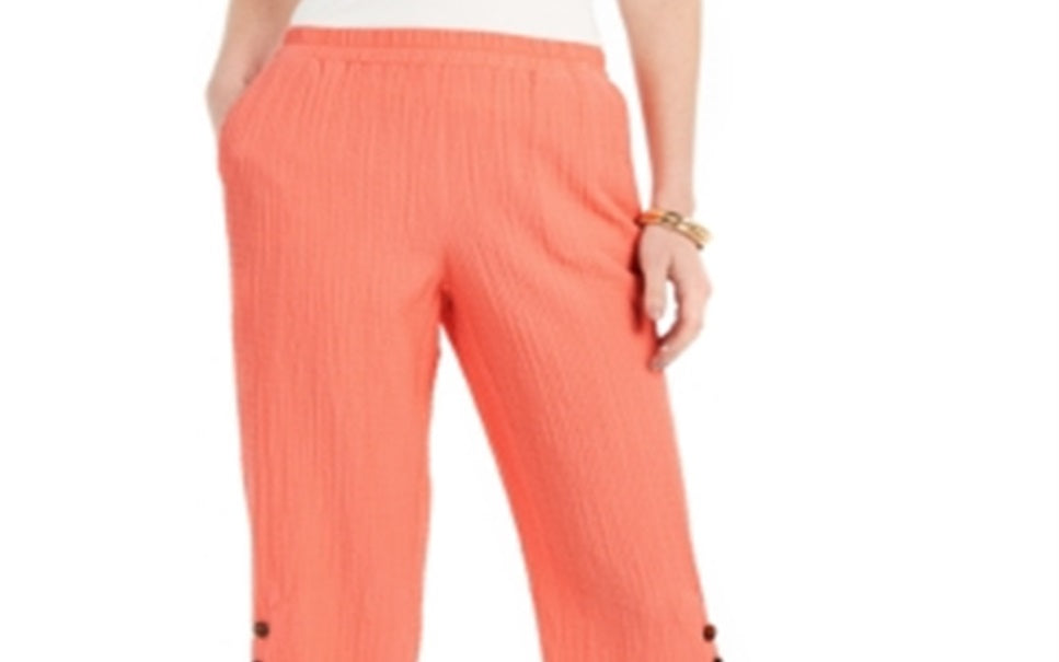 JM Collection Women's Crinkle Capri Pants Orange Size XX-Large