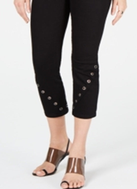 INC International Concepts Women's Grommet Detail Skinny Crop Jeans Black Size 12