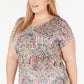INC International Concepts Women's Printed Ruched Side Opulent Paisley Pink Size 1X